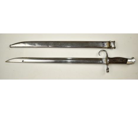 Japanese Arisaka type 30 bayonet stamped 187192 to pommel, with 39.5cm fullered chromed blade and scabbard.&nbsp;PLEASE NOTE 