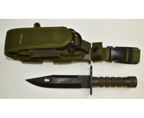 American EOD M11 Lancay knife bayonet with 18cm single edged blade, scabbard belt and tool pack attachment.&nbsp;PLEASE NOTE 