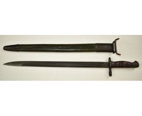 American 1917 pattern sword bayonet with cleaning hole, stamped US 17 to ricasso, with 43cm fullered blade and scabbard.&nbsp