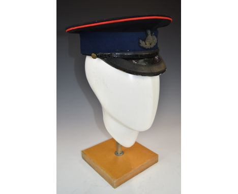 British Army Gloucestershire Regiment WW1 officer's forage cap with royal blue band, possibly worn on military transport duti
