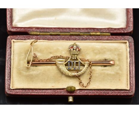 Durham Light Infantry 9ct gold and enamel sweetheart brooch, in box, 2.7g
