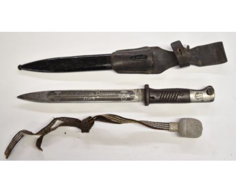 German K98 bayonet with SS decorated 25cm blade for the 6th Nord Division 43fze, 3990 to ricasso, with scabbard, frog and kno