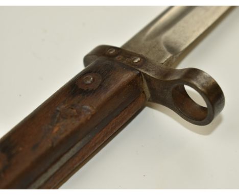 Austrian 1895 pattern Mannlicher bayonet stamped 02 to cross guard and CE over WG to ricasso, with&nbsp;rifle sight on muzzle