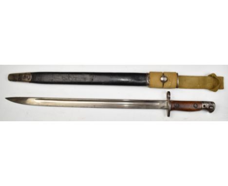 British 1907 pattern Lee Enfield bayonet with rubbed stamps, a 44cm fullered blade, scabbard and frog.&nbsp;PLEASE NOTE ALL B