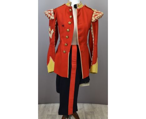 British Army Gloucestershire Regiment Drummer's tunic with badge over chevrons on right sleeve and associated buttons, togeth