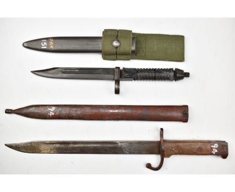 Pakistan bayonet with plastic grips, POF 68 to 16.5cm fullered blade, scabbard and frog together with a Far East conversion b