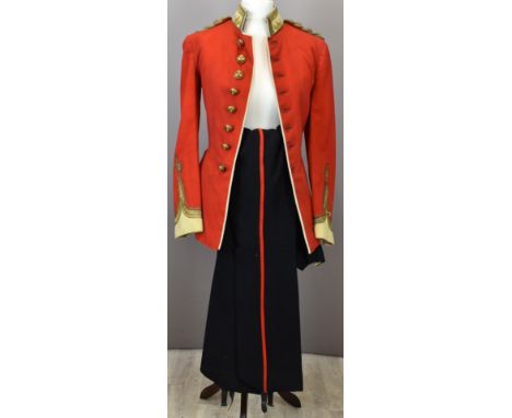 British Army Gloucestershire Regiment officer's full dress scarlet tunic with primrose facings and gilt collar badges, with a