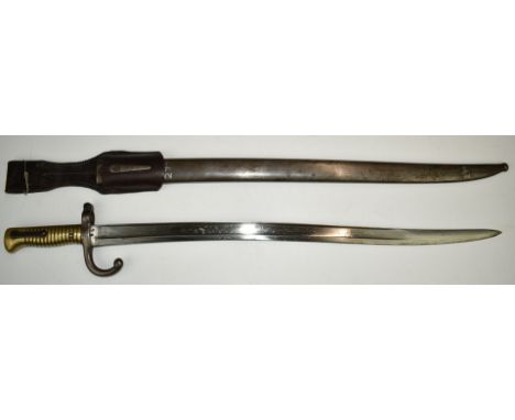 German captured French 1866 pattern chassepot bayonet stamped R73230 to crossguard, with 57cm fullered&nbsp;yataghan blade, s