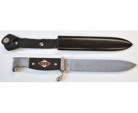 Replica German Third Reich Nazi Hitler Youth dagger with 16cm blade, scabbard and belt loop. PLEASE NOTE ALL BLADED ITEMS ARE