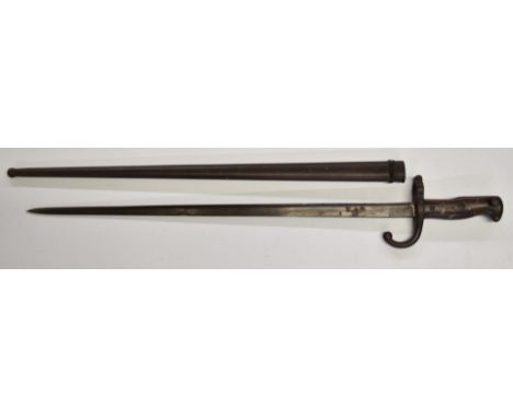 French 1874 patten Gras bayonet with wooden grips, downswept quillon and dated 1876 to 52cm T form blade, together with metal