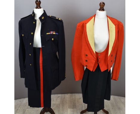 British Army Gloucestershire Regiment officer's scarlet mess jacket with yellow lapels, rank insignia to shoulder straps, pre