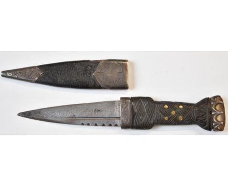 R W Forsyth of Glasgow and Edinburgh Scottish Sgian Dubh dagger&nbsp;with hallmarked silver mounts, carved ebony handle, ston