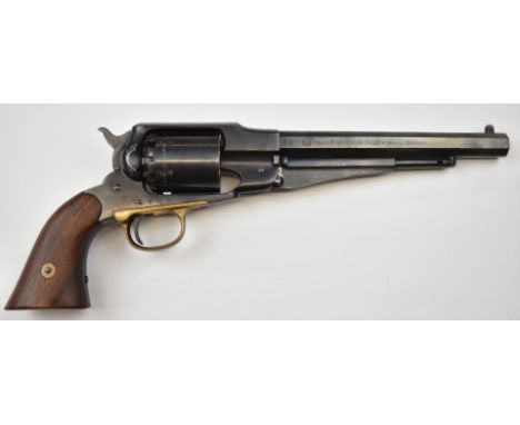 Uberti 1858 New Army.44 six shot single action percussion revolver with brass trigger guard, wooden grips and 8 inch octagona
