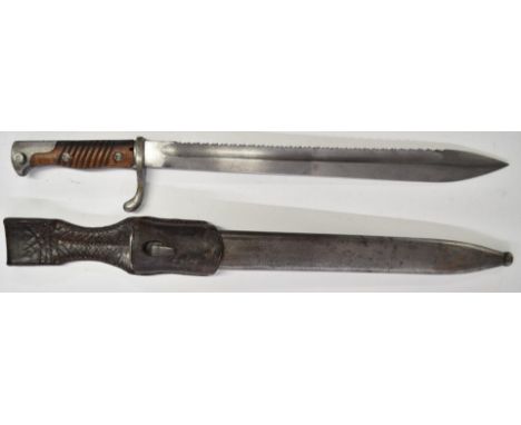 German WW1 sawback&nbsp;butcher's bayonet with wooden grips, Simpson &amp; Co Suhl to ricasso, 37cm sawback blade, scabbard a