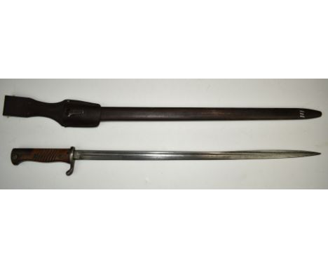 German 1898 pattern bayonet with CG Henel to ricasso, a 52cm fullered pipeback blade, scabbard and frog.&nbsp;PLEASE NOTE ALL