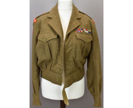 British Army Gloucestershire Regiment battle dress blouse 1949 pattern, with Lt Colonel rank insignia to shoulder straps, med