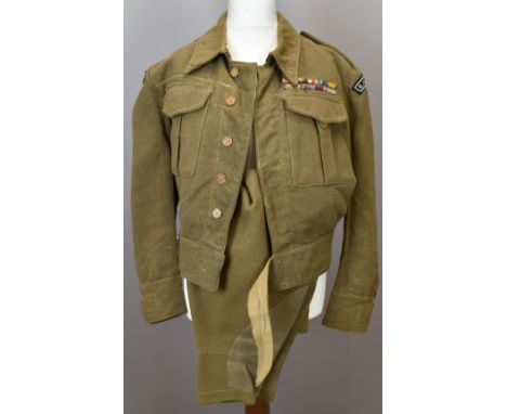 British Army Gloucestershire Regiment WW2 battle dress blouse 1940 pattern, with RAF Regiment shoulder title and medal ribbon