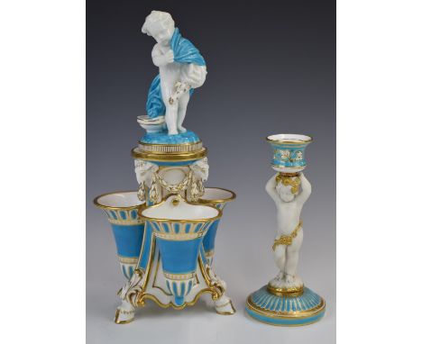 Minton / Spode centrepiece and figural candlestick, tallest 28cm
