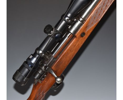 Parker-Hale .223 bolt action sporting rifle with chequered semi-pistol grip and forend, raised cheek piece to stock, sling mo