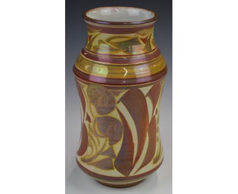 Alan Caiger Smith signed studio pottery waisted pedestal vase with lustre glaze, height 26cm