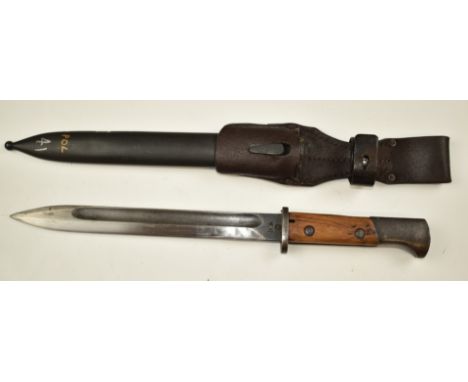 Polish Mauser bayonet without flashguard, with good stamps to ricasso including WP, 555 to crossguard, 25cm fullered blade, s