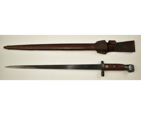 Dutch 1895 pattern bayonet stamped 5316 to crossguard and Hembrug to ricasso, with 36cm T form blade, scabbard and frog.&nbsp