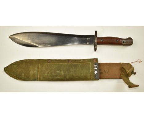 Australian 1944 pattern parachutist's machete bayonet, with wooden grips stamped SLAZ 43, broad arrow mark to 29cm blade, sca