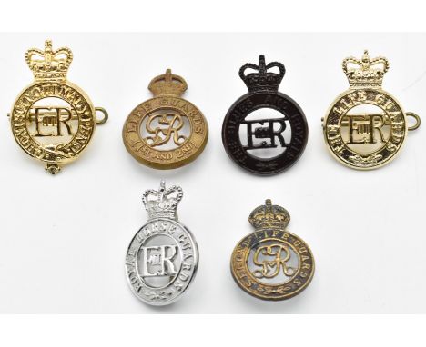 Six British Army Royal Household Cavalry badges including Blues and Royals, Horse Guards and Life Guards, some restrikes
