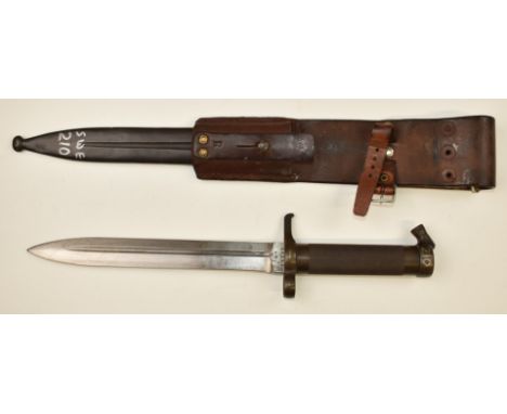 Swedish 1896 pattern Mauser bayonet with good stamps to ricasso including ET AB, 21cm blade, scabbard and frog.&nbsp;PLEASE N