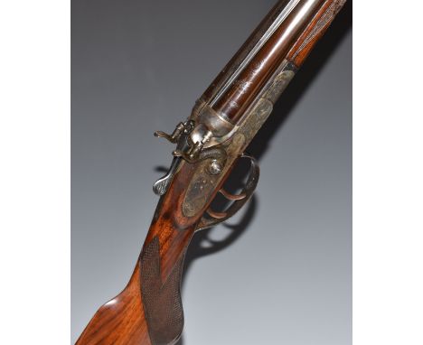 Bayard of Belgium Demi-block 32 bore side by side hammer action shotgun with engraved dogs and scrolling engraving to the loc