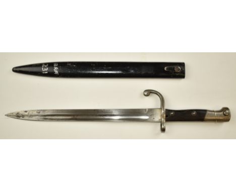 Brazilian 1908 pattern bayonet for Mauser, Hh1323 to cross guard and Weyersberg Solingen makers to ricasso, with 30cm fullere