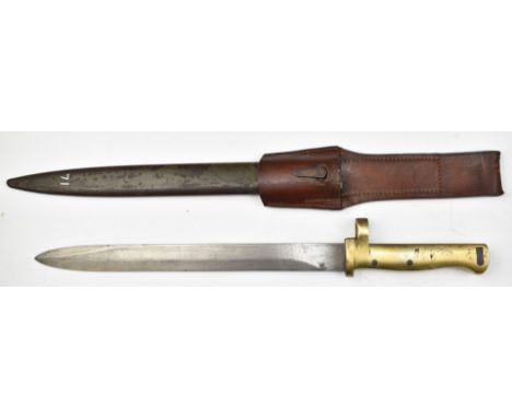 German Ersatz 88/98 pattern brass hilted knife bayonet with stepped muzzle ring, 30cm blade, scabbard and frog. PLEASE NOTE A