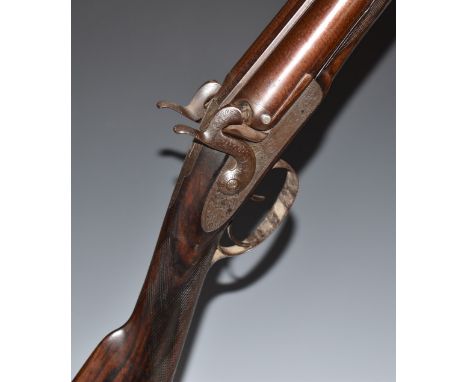 John Wiggan 10 bore side by side percussion hammer action muzzle loading shotgun with named and engraved locks, engraved hamm