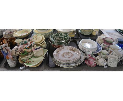 A selection of Staffordshire figures, Carltonware plates &amp; trinket dishes, Spode Landscape pattern plates, Wedgwood Tyrol