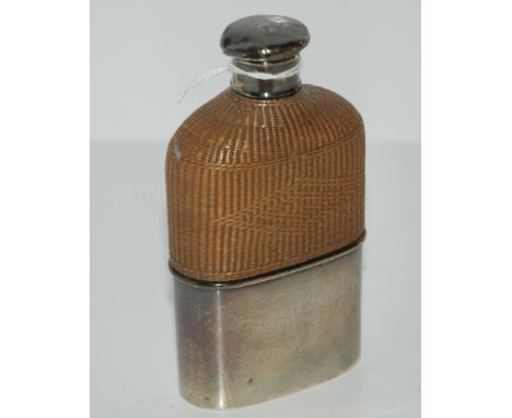 A silver and wicker mounted spirit flask Sheffield 1865 12.5cm high Condition Report: Available upon request