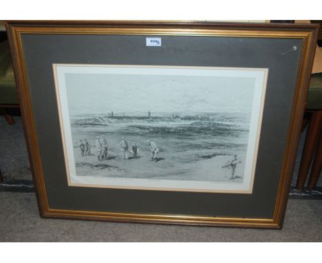 After Michael Brown, High Hole, St. Andrews, framed print, 66 x 81cm overall and The Golf Swing Progression, framed, 80 x 62c
