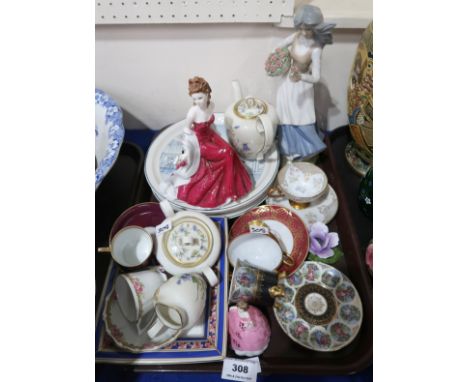 Royal Worcester figure Ruby Wedding Anniversary, Coalport figure Jessica, Rommano figure of a girl holding a bouquet, Villero