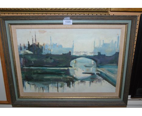 BRITISH SCHOOL City bridge, oil on board, 34 x 49cm and AFTER DAVID WILKIE The letter writer, lithograph, 32 cx 39cm (2) Cond