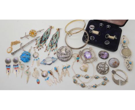 An amethyst brooch by Robert Allison, items by John Hart, Henderson &amp; Horner Brothers, First nation items etc Condition R