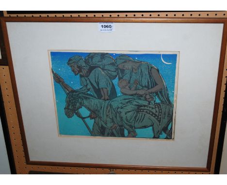 MABEL ROYDS The Nativity Journey, signed, woodcut, 25 x 32cm and IAN CHEYNE Hells Glen, signed, coloured print, 27 x 31cm (2)