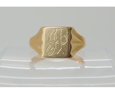 A 9ct gold signet ring hallmarked 1965, size R, weight 7.5gms Condition Report: Available upon request