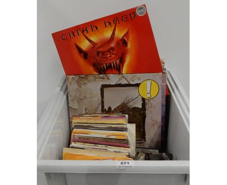 A box of vinyl LP rock records with Led Zepplin, Thunder, Uriah Heep, Bad Company,Free, Marillion, The Doors, Janis Joplin, N