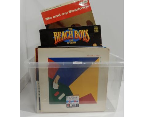 A box of pop and easy listening vinyl LP records to include The Shadows. The Hollies, Michael Jackson, Elton John, The Hollie