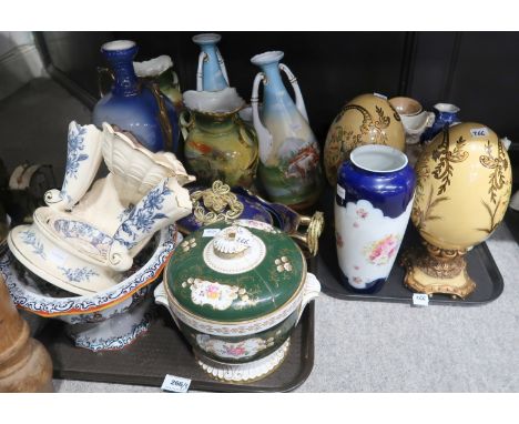 A Dalehall pottery soap dish / sponge tray, A Masons footed bowl, various Victoria Australia vases decorated with pastoral sc