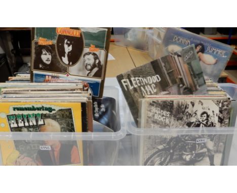 Two boxes of folk, pop and rock vinyl LP records with Traffic, Magna Carter, The Sweet, Jerry Lee Lewis, Buddy Holly, Roy Orb