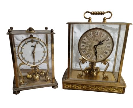 2 Vintage Brass &amp; Glass Cased Anniversary Clocks (KEIN &amp; Kundo)