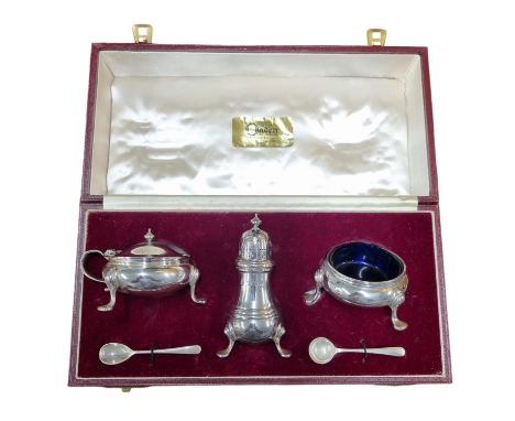 Wakely &amp; Wheeler London 1970 Silver Hallmarked Condiment Set by from Ogden &amp; Sons Harrogate in Original Presentation 