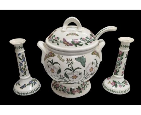 Large Portmeirion Botanic Gardens Soup Server & Ladle + 2 Candlesticks 