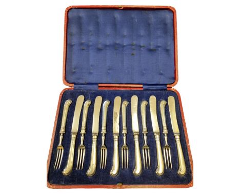 Sheffield 1930 John Round Silver Hallmarked Handled Butter Knives &amp; Cake Fork Set - Cased