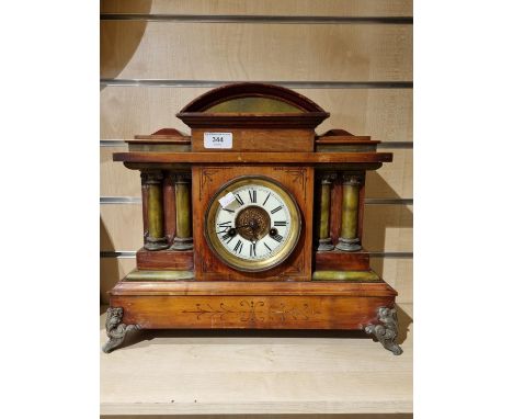 Antique Walnut Cased Mantle Clock, Claw Feet, Column Design to the Front, Striking on the Hour